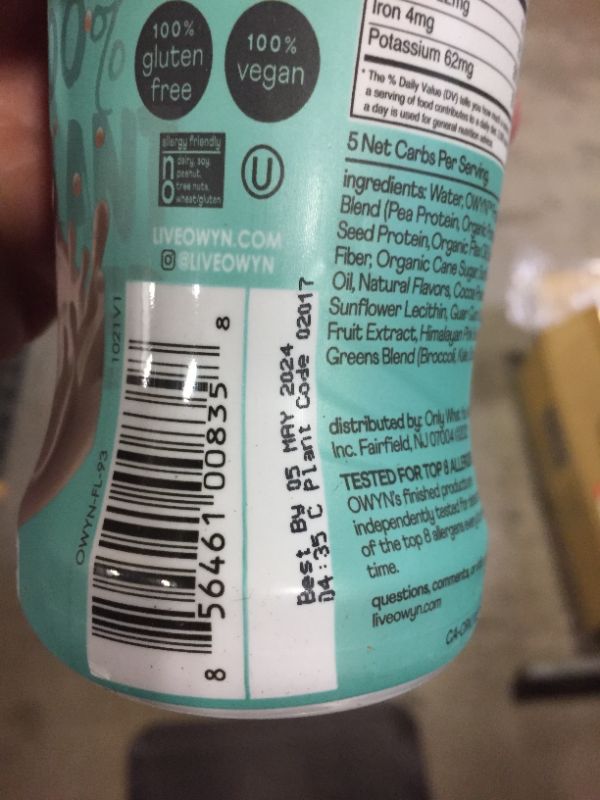 Photo 3 of Owyn Plant Based Protein Shake, 20g Vegan Protein from Organic Pumpkin Seed, Flax, Pea Blend, Prebiotic Supplement, Superfood Greens, All-in-one Nutrition, Gluten & Soy-Free (Cookies & Creamless)
best by 05/2024
