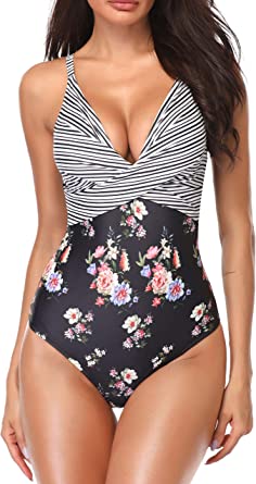 Photo 1 of B2prity Women's One Piece Swimsuits Tummy Control Front Cross Bathing Suits Slimming Swimsuit V Neck Swimwear Monokini
large 