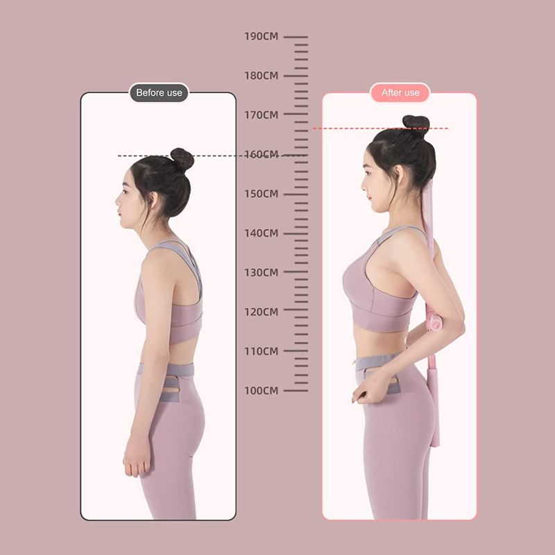 Photo 1 of  Yoga Sticks Training for Posture Corrector, Retractable Humpback Correction Stick Open Shoulders & Back, Yoga Sticks Stretching Tool for Child, Teenager, Adults Pink