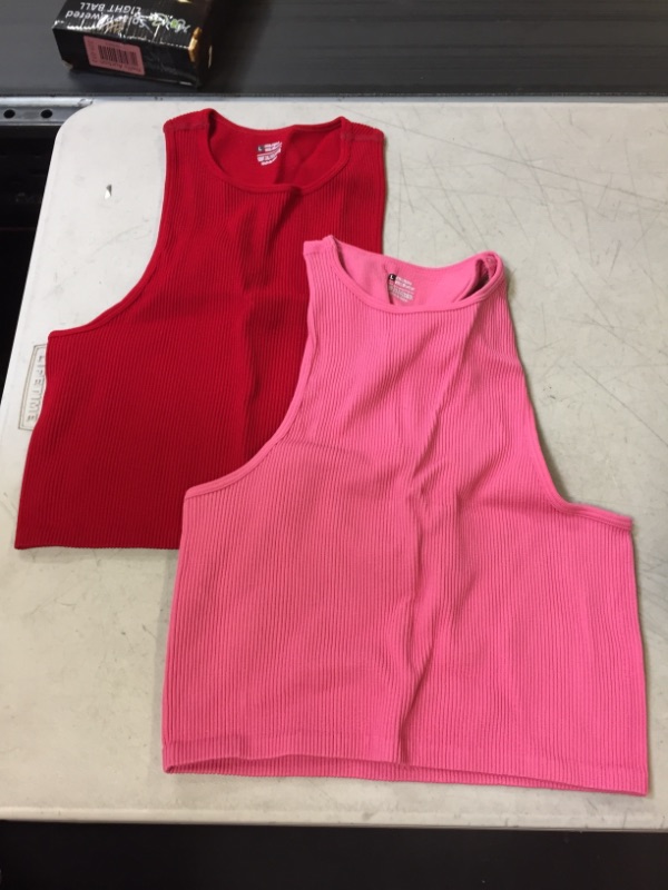 Photo 1 of 2 PCK TANK CROP TOP LARGE RED/PINK