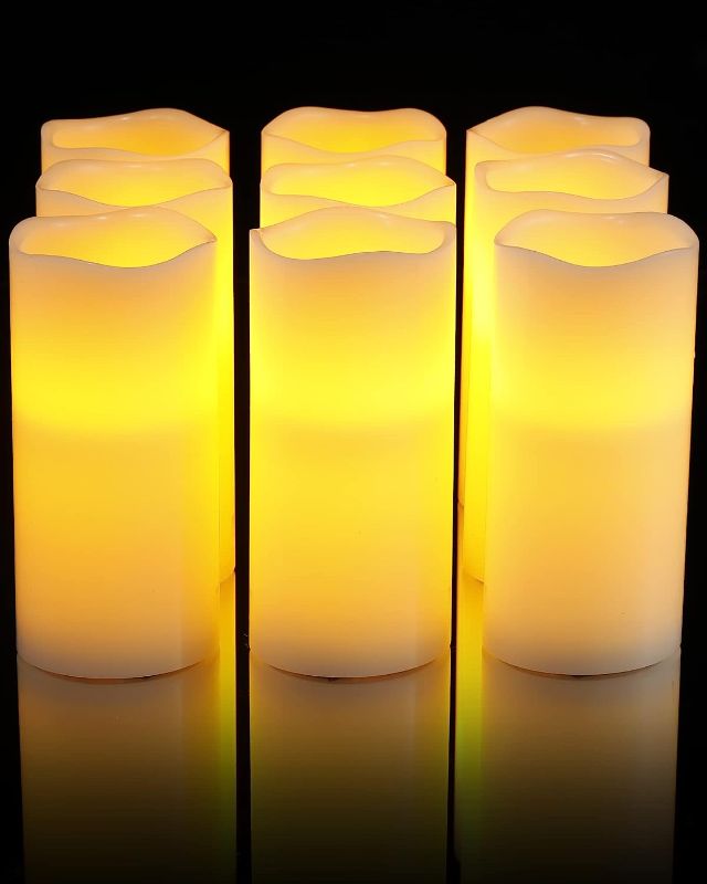 Photo 1 of 12 Pieces Flickering Flameless Candles Set, Real Wax Pillar LED Candles, Realistic Battery Operated Light Up Candles for Valentine's Day Wedding Birthday Halloween Christmas Home Decoration, Ivory

