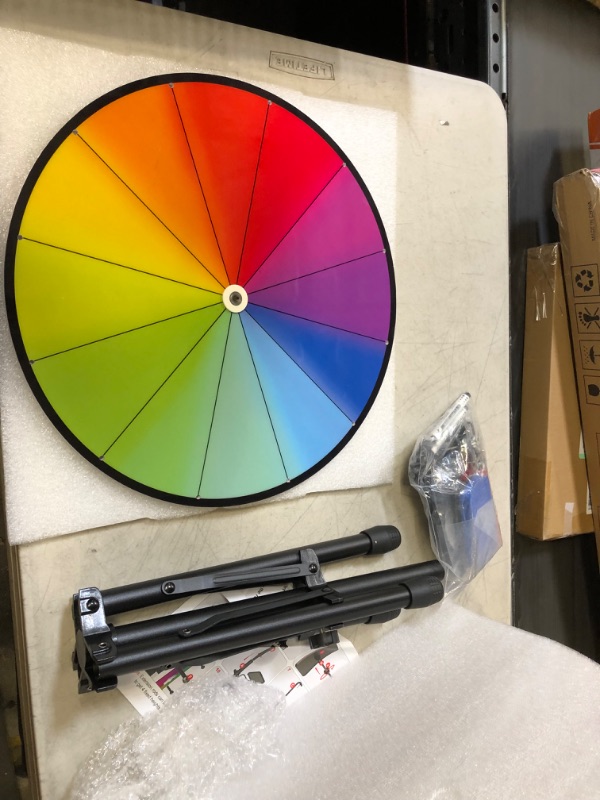 Photo 2 of 16 Inch Prize Wheel - Spinning Wheel with Folding Tripod Floor Stand, Height Adjustable Wheel Spinner, 12 Color Slots Raffle Wheel with 2 Dry Erase Markers & Eraser for Carnival, Fortune Spinning Game