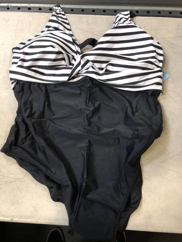 Photo 2 of Yonique Plus Size Swimsuit One Piece Bathing Suits for Women Tummy Control Slimming Swimwear 18 Plus Black & White Stripe