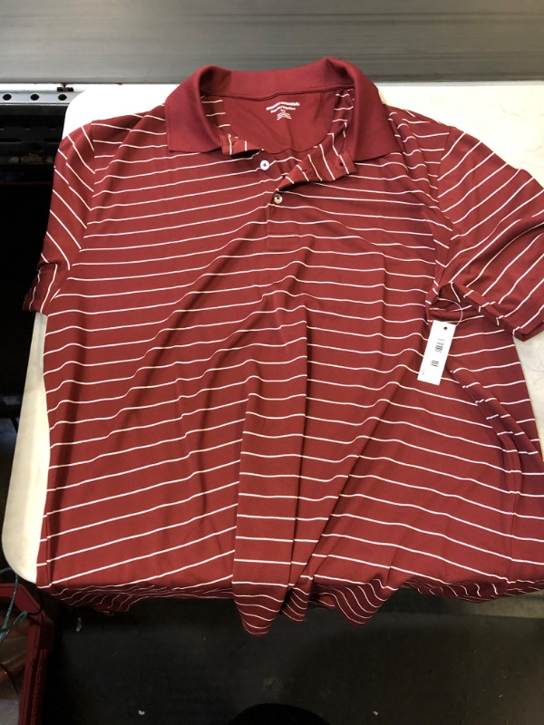 Photo 1 of Amazon Essentials Men's Regular-Fit Quick-Dry Golf Polo Shirt (Available in Big & Tall) Polyester Red, Stripe Large