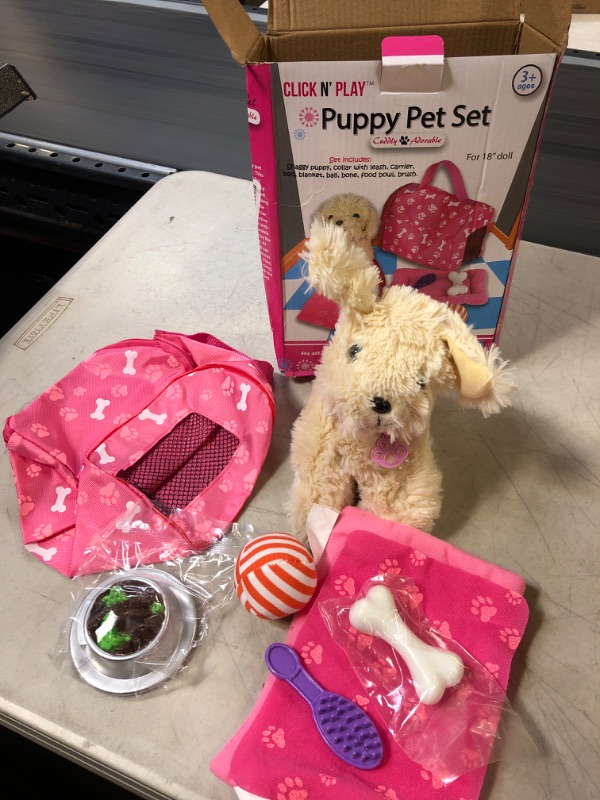 Photo 2 of Click N' Play Toy Puppy for Kids, 9 Piece Play Dog Set, Dog Toy for Girls 3-6 Years Old, Includes a Toy Dog Bed and Carrier