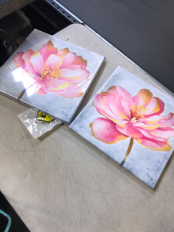 Photo 1 of 2 PCS PINK FLOWER CANVAS 12 X 12