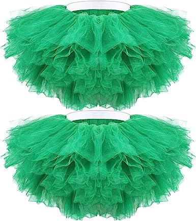 Photo 1 of 2 Pack Tutu Skirt Women's Teen Adult Classic Elastic Skirt 5 Layered Tutu Tulle Skirt Short Halloween Lady 80's Dance Skirt GREEN
