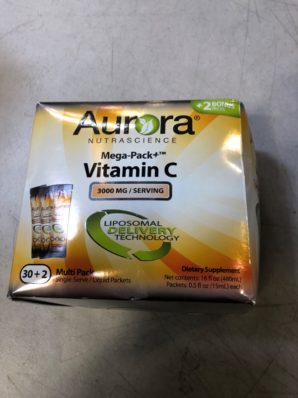 Photo 3 of Aurora Nutrascience Mega-Pack Liposomal Vitamin C, Immune System Support, 3,000 mg per Serving, Gluten Free, Non-GMO, 32 Single Serve Packets, 15mL,16 oz (480 mL) 0.50 Fl Oz (Pack of 32) EXP 01/2024