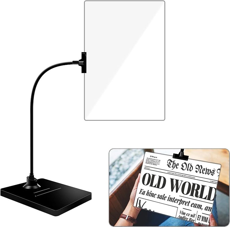 Photo 1 of 5X Magnifying Glass with Stand, 10"x6" Flexible Gooseneck Full Book Page Magnifying, Large Magnifier for Reading Small Prints & Low Vision Seniors with Aging Eyes, Black
