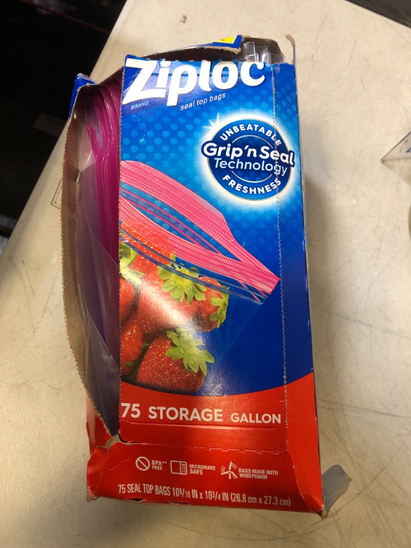 Photo 2 of Ziploc Gallon Food Storage Bags, Grip 'n Seal Technology for Easier Grip, Open, and Close, 75 Count NEW - PACKAGE OPEN