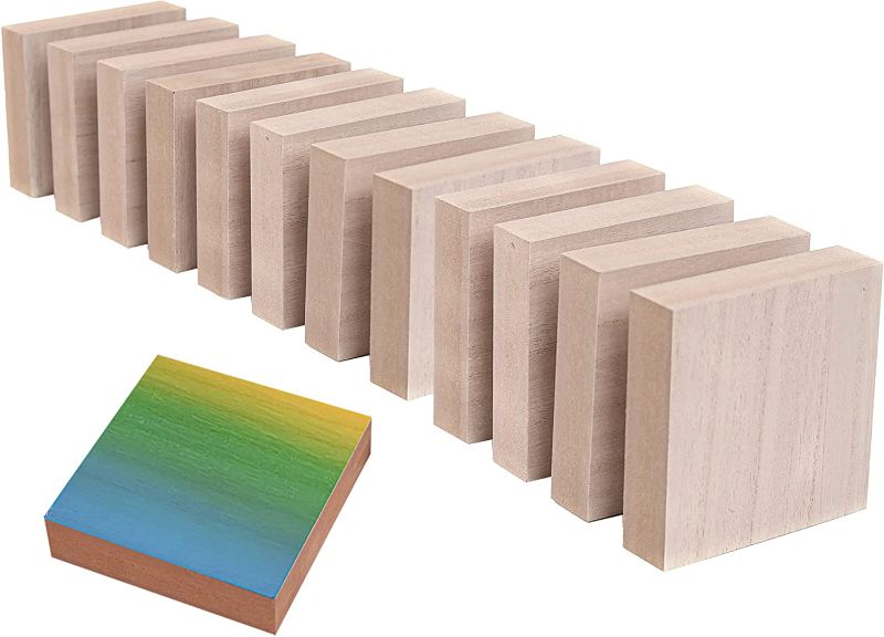 Photo 1 of (12-Pack) - 4” x 4” Wooden Blocks for Crafts - 1-Inch Thick Square MDF Blocks - Smooth Surface with Wood Grain Pattern - Highly Customizable Blank Wood Squares
