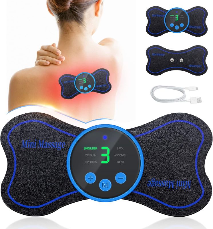Photo 1 of 1 Host & 3 Patches Mini Massage Device Whole Body Massager with Drawstring Bag, Portable Mini Massager for Arm Neck Shoulder Back Waist Abdomen, 10 Intensities, Gifts for Men, Women
