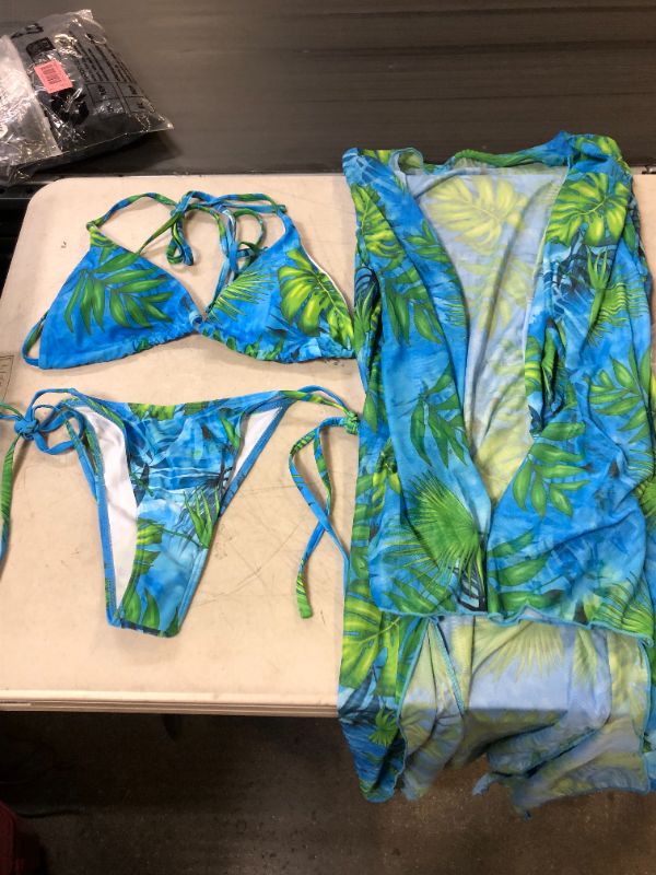 Photo 1 of 3 PCS BATHING SUIT SET BLUE/GREEN LARGE