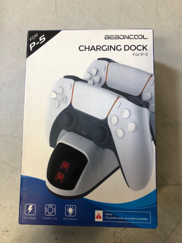 Photo 2 of PS5 Controller Charging Station for Playstation 5 Dualsense Controller with Dual Stand Charger Dock, Upgrade PS5 Controller Charger Accessories Incl. Fast Charging Cable, PS5 Charging Station White NEW - FACTORY SEALED