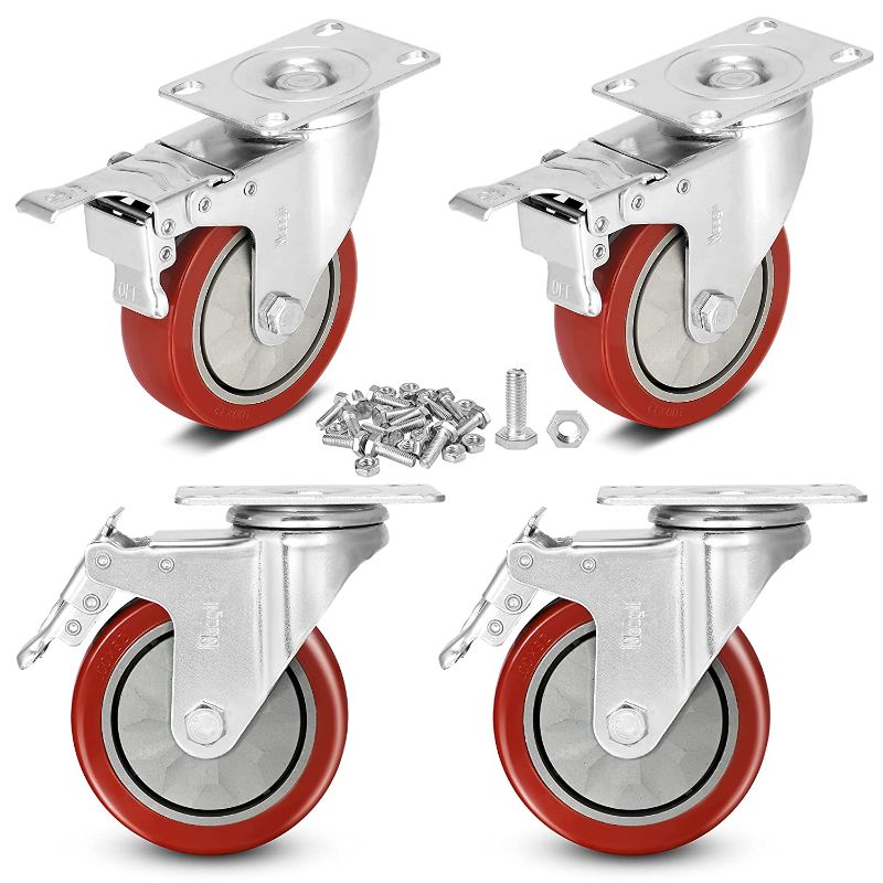 Photo 1 of 4 inch Heavy Duty Casters Load 1800lbs,Lockable Bearing Caster Wheels with Brakes,Swivel Casters for Furniture and Workbench?Set of 4 (Free Screws)
