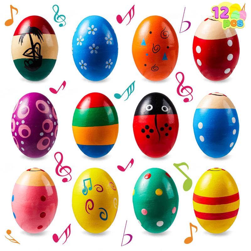 Photo 1 of JOYIN 12 Pieces 3" Wooden Egg Shakers Maracas Percussion Musical for Party Favors, Classroom Prize Supplies, Musical Instrument, Basket Stuffers Fillers, Easter Hunt