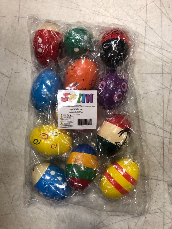 Photo 2 of JOYIN 12 Pieces 3" Wooden Egg Shakers Maracas Percussion Musical for Party Favors, Classroom Prize Supplies, Musical Instrument, Basket Stuffers Fillers, Easter Hunt