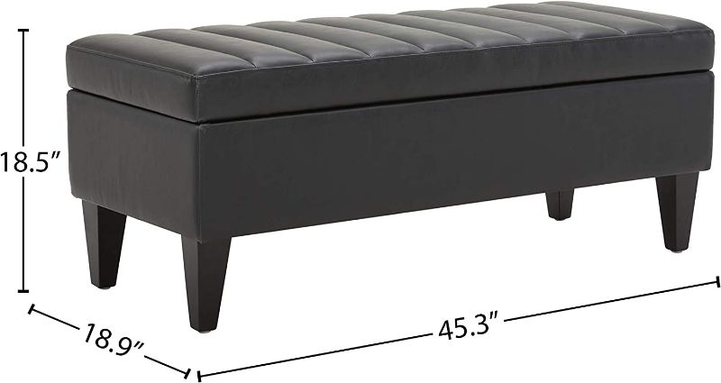 Photo 5 of Amazon Brand – Rivet Channel-Tufted Velvet Storage Ottoman with Soft-Close Hinge, 45.3"W, Black Black Ottoman-----factory sealed 