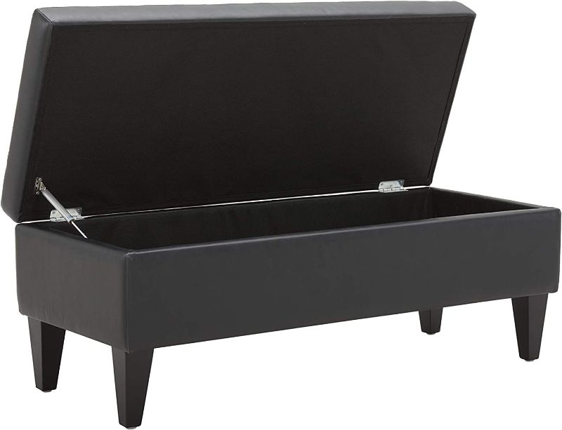 Photo 4 of Amazon Brand – Rivet Channel-Tufted Velvet Storage Ottoman with Soft-Close Hinge, 45.3"W, Black Black Ottoman-----factory sealed 