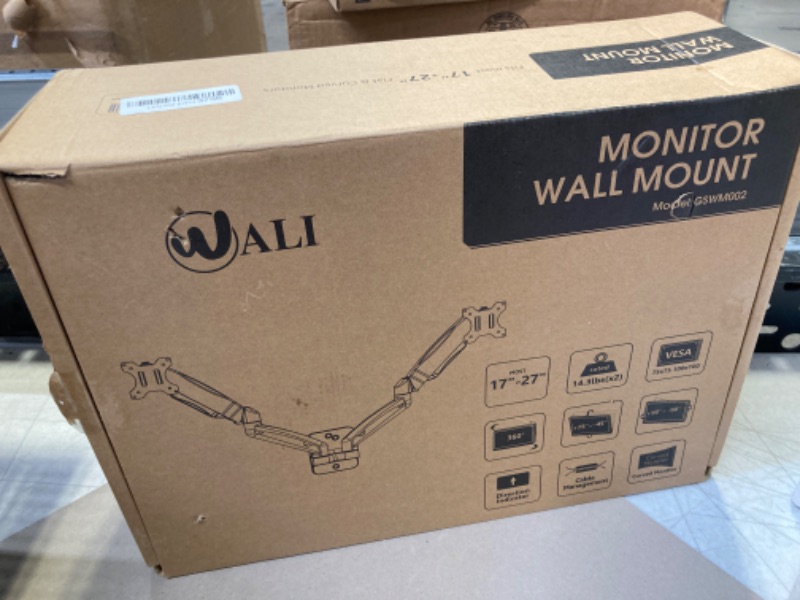 Photo 1 of WALI Dual LCD Monitor Fully Adjustable Gas Spring Wall Mount Fit 2 Screens VESA up to 32 inch, 19.8 lbs. Weight Capacity per Arm (GSWM002), Black, Dual Arm Dual Mount