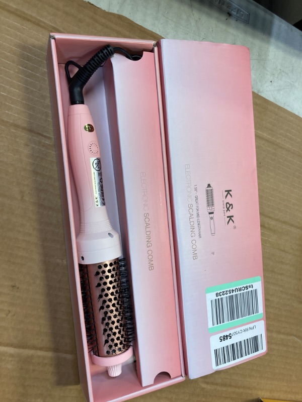 Photo 2 of K&K 1.5 Inch Heated Curling Comb Ceramic Tourmaline Ionic Curling Iron Volumizing Brush Quick Heating Makes Hair Silky Smooth Dual Voltage Travel-Friendly Straightening Comb Round Design