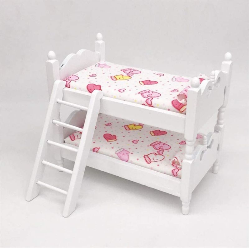 Photo 1 of mini Toy---Wooden Nursery Room Decoration Dollhouse Furniture 1:12 Scale-Doll Bunk Bed with Ladder and Mattres for Dollhouse
