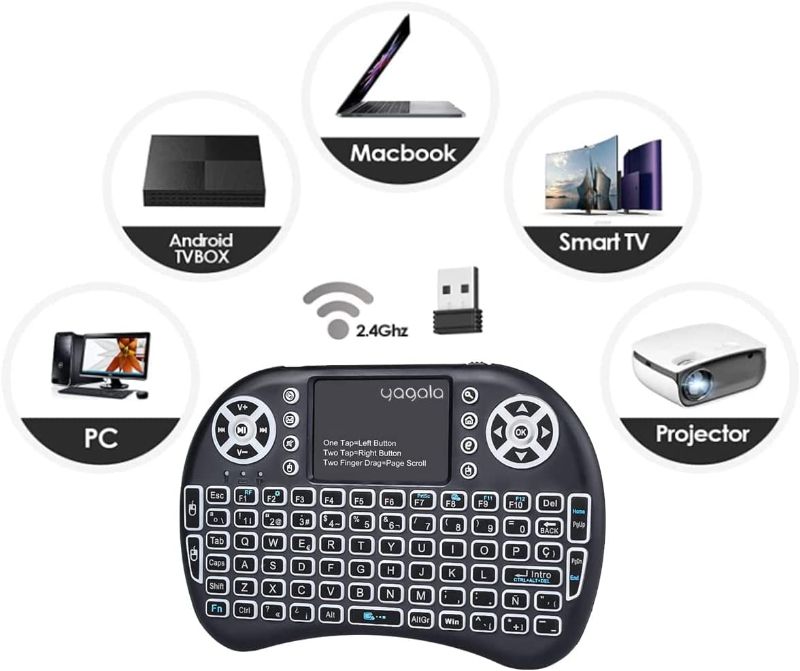 Photo 1 of Backlit Mini Keyboard Touchpad Mouse, Portable 2.4Ghz Mini Wireless Keyboard with Touchpad Work for iPad, PC, Android TV Box, Smart TV, Tablet and Windows OS