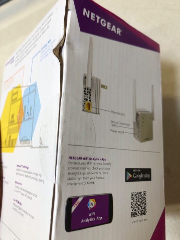Photo 3 of NETGEAR Wi-Fi Range Extender EX6120 - Coverage Up to 1500 Sq Ft and 25 Devices with AC1200 Dual Band Wireless Signal Booster & Repeater (Up to 1200Mbps Speed), and Compact Wall Plug Design WiFi Extender AC1200       FACTORY SEALED