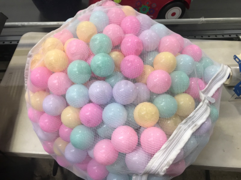 Photo 2 of Amazon Basics BPA Free Crush-Proof Plastic Ball Pit Balls with Storage Bag, Toddlers Kids 12+ Months, 6 Pastel Colors - Pack of 400 6 Pastel Colors 400 Balls