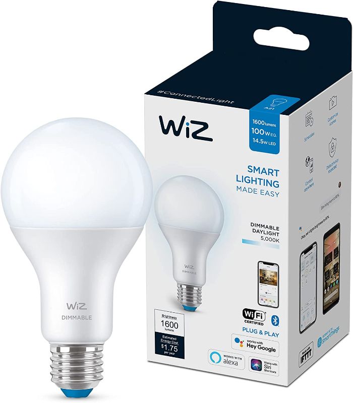 Photo 1 of WiZ Connected Daylight High 1600 Lumen 100W A21 Smart WiFi Light Bulb, Dimmable 5000K, Compatible with Alexa and Google Home Assistant, No Hub Required, 1 Bulb