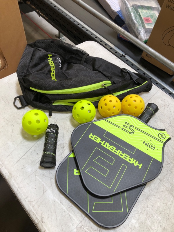 Photo 2 of A11N Pickleball Paddles Set of 2 or 4 - USA Pickleball Approved | 8OZ, Graphite Face & Polymer Core, Cushion Grip | 4 Balls, 1 Sling Bag Shiny Green