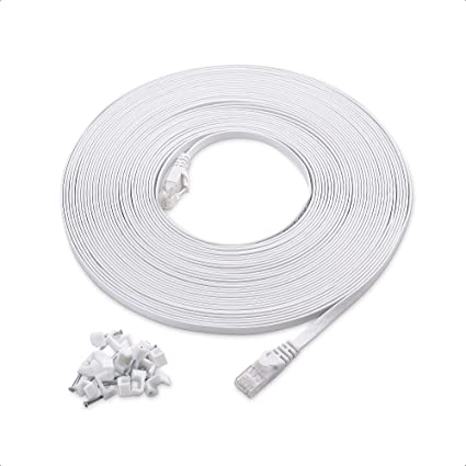 Photo 1 of Cable Matters Cat6 Snagless Long Flat Ethernet Cable 50 ft in White with Nail-in Cable Clips