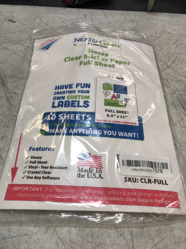 Photo 2 of Clear Sticker Paper - Vinyl Full Sheet Label - Weatherproof - for Inkjet and Laser Printers - 10 Premium 8.5 x 11 Inch Clear Printable Sticker Paper - Tear Resistant- Includes Online Design Software's