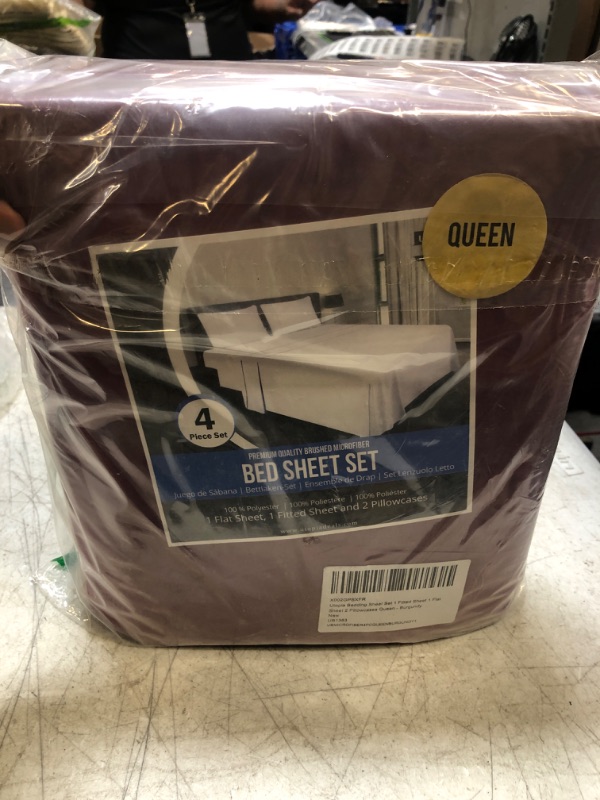 Photo 1 of 4 PIECE SET QUEEN SHEET -- BURGUNDY 