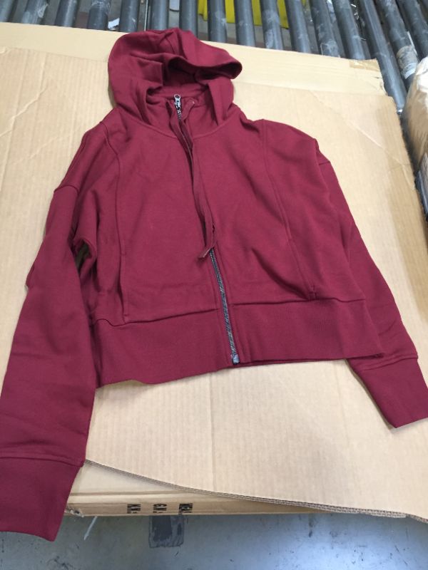 Photo 2 of Core 10 Women's Super Soft Fleece Cropped Length Zip-Up Hoodie Sweatshirt Small Burgundy