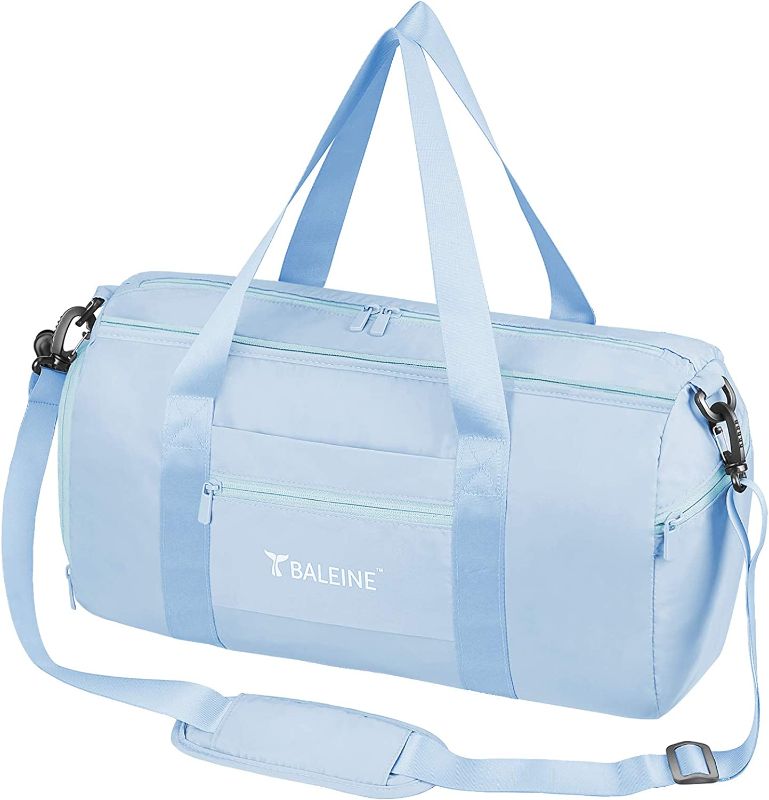 Photo 1 of BALEINE Gym Bag for Women and Men, Small Duffel Bag for Sports, Gyms and Weekend Getaway, Waterproof Dufflebag with Shoe and Wet Clothes Compartments, Lightweight Carryon Gymbag (Azure)
