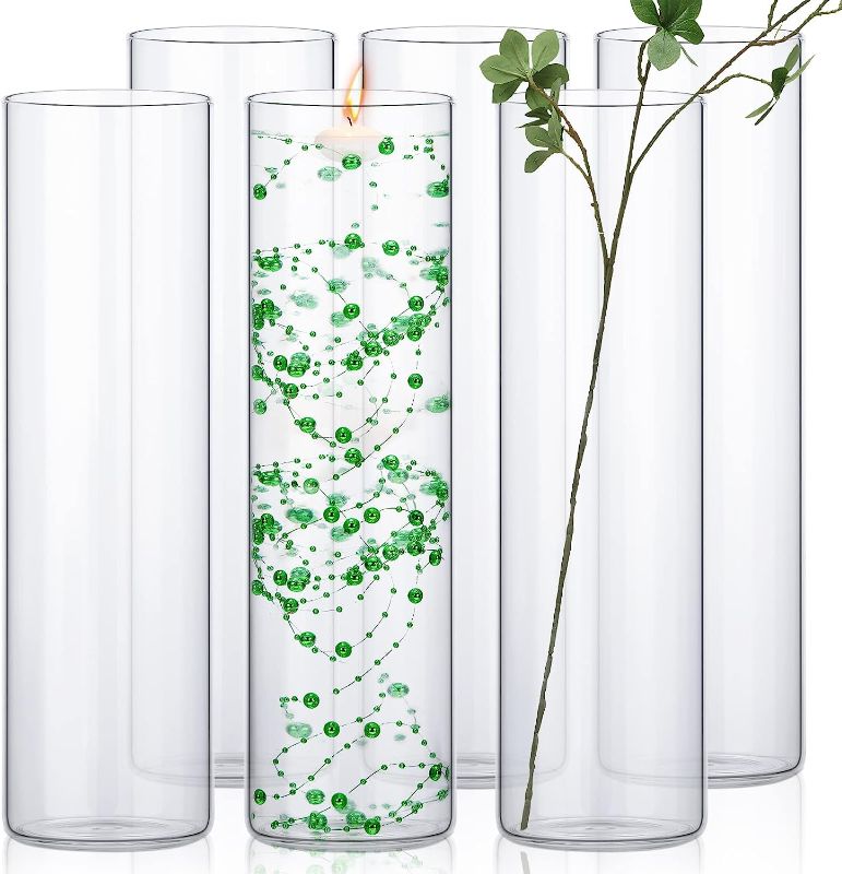 Photo 1 of 6 Pcs Glass Cylinder Vases Bulk for Centerpieces Decorative Tall Cylinder Vase Floating Candle Holders Clear Flower Vase for Tables Wedding Party Home...
