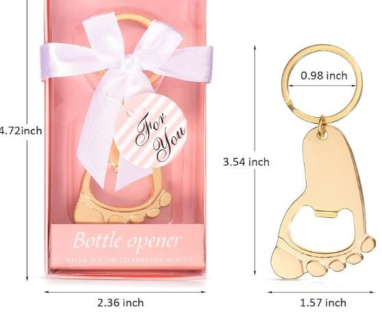 Photo 1 of 5 pieces -- Bottle Opener Baby Shower Favors for Guests Footprint Keychain Shaped Opener Baby Shower Return Gifts Prizes for Boys Girls Baby Birthday Wedding Bridal Shower Party Favor (Pink Packaging)