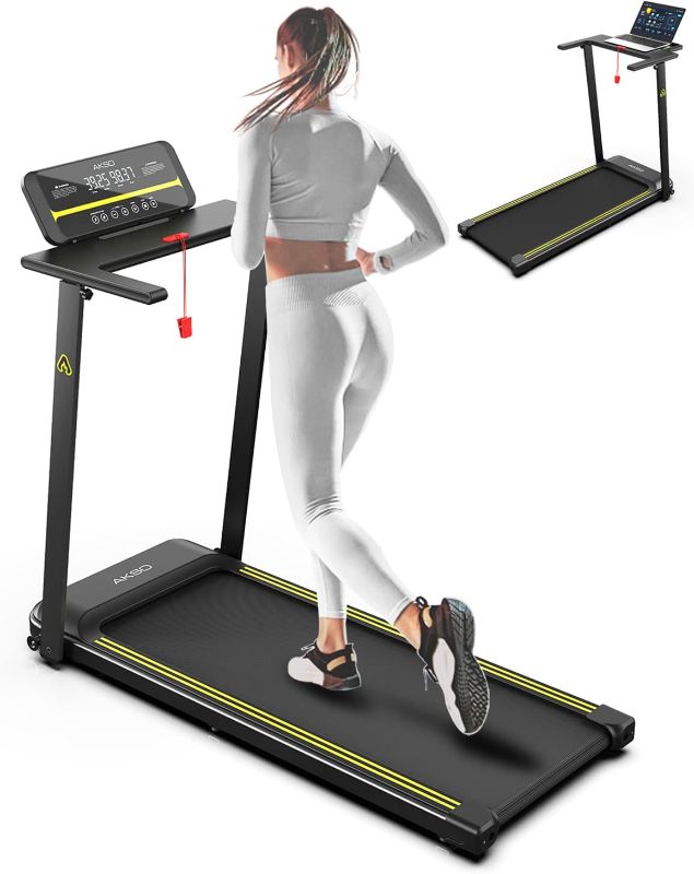 Photo 1 of AKSO Folding Treadmill with Desk for Home Office Small Space, Foldable Walking Pad 300lb Capacity, Treadmill with Desk Workstation Smart APP, LCD Display, Easy to Fold Compact Mini Treadmill
