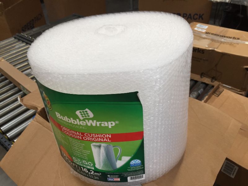 Photo 2 of Duck Brand Bubble Wrap Roll, Original Bubble Cushioning, 12" x 175', Perforated Every 12" (1053440), Clear 12 in. x 175 ft.