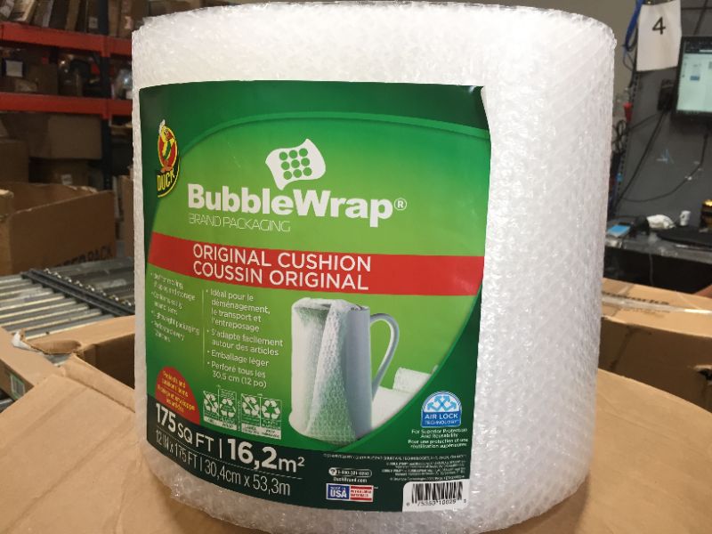 Photo 3 of Duck Brand Bubble Wrap Roll, Original Bubble Cushioning, 12" x 175', Perforated Every 12" (1053440), Clear 12 in. x 175 ft.