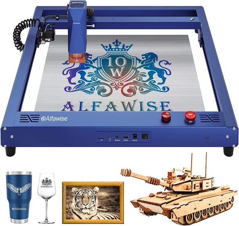 Photo 1 of Alfawise Laser Engraver,60W Laser Engraving Machine, 10W Output Power Laser Cutter, Fitted with Dual Motor Higher Accuracy DIY Laser Engraver for Wood and Metal, Ceramic Tiles,Acrylic,Leather - LIKE NEW