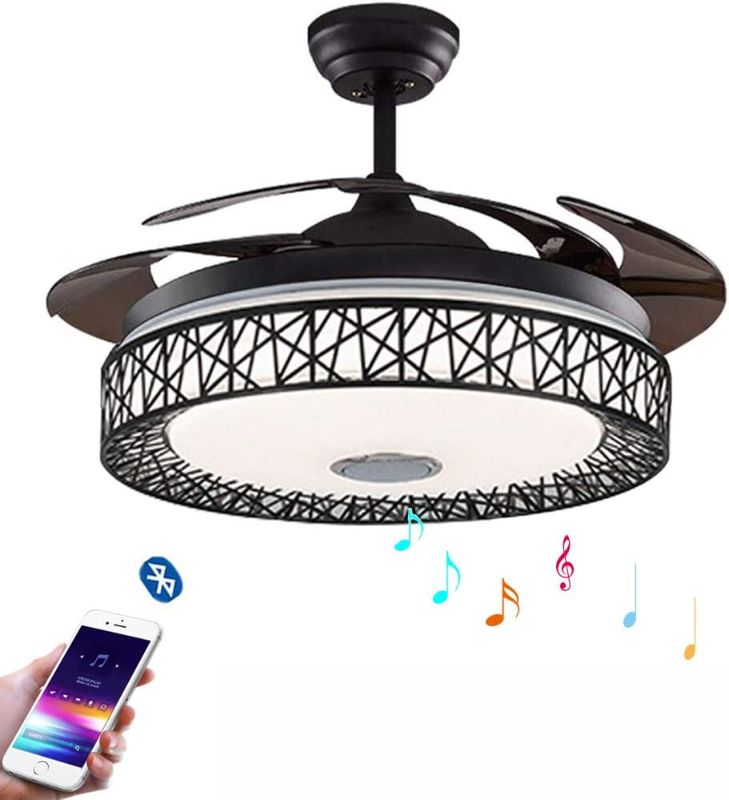 Photo 1 of KPIBEST 42 Inch Invisible Ceiling Fan with Light and Remote Control, Creative Bluetooth Retractable Blades Chandelier Fans with 3 Lights Change and 3 Speeds for Bedroom Dining Room
