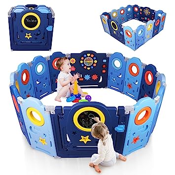 Photo 1 of Baby Playpen, Yoleo Foldable Baby Playpen for Babies and Toddlers with Drawing Board, 15 Sq. Ft of Play Pen, Custom Shapes, Pre-Assemble and Easy to Storage, Play Yard for Babies Safety