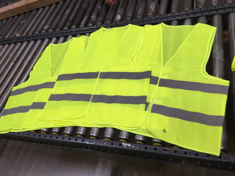 Photo 2 of  Vests 5 pack - Yellow Reflective High Visibility, Hi Vis Silver Strip, Men Women, Work, Cycling, Runner, Surveyor, Volunteer, Crossing Guard, Road, Construction, Neon (Mesh, 5)  - ONE SIZE FITS MOST