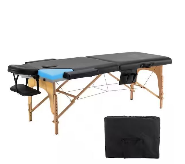 Photo 1 of 28 in. Wide PU leather Portable 2-Section Wooden Adjustable Folding Spa Bed Massage Table
