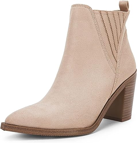 Photo 1 of COUTGO WOMENS POINTED TOE ANKLE BOOTS CHUNKY STACKED BLOCK MID HEEL WESTERN CHELSEA BOOTIES---SIZE 7
