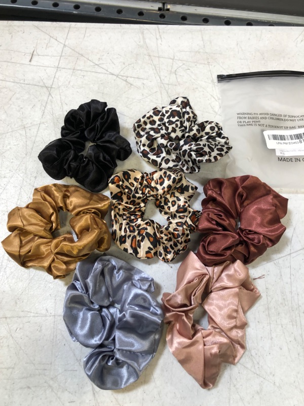 Photo 1 of 7 Pcs -- Scrunchies Hair Ties Silk Satin Scrunchy - Hair Elastics Bands Ponytail Holder Pack of Neutral Scrubchy Hair Accessories Women Girls Satin Mixed color