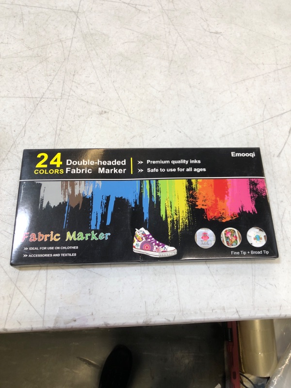 Photo 2 of Fabric Markers Pen, Emooqi 24 Colors Fabric Paint Art Marker Set Double-Ended Fabric Markers with Chisel Point and Fine Point Tips, Child Safe & Non-Toxic******* FACTORY SEALED******