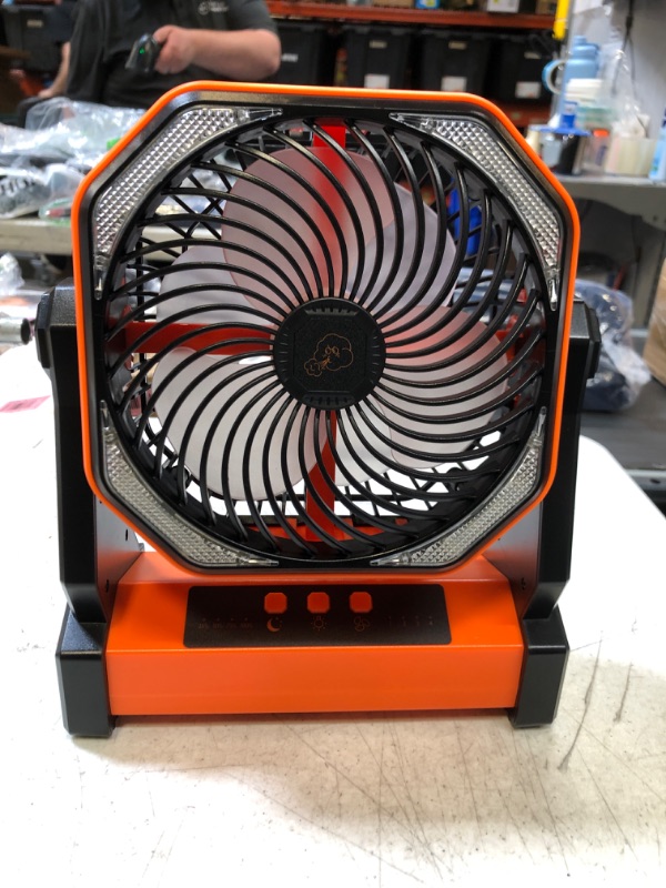 Photo 2 of 20000mAh Battery Operated Portable Fan 8 inch Rechargeable Camping Fan with LED Light with Hanging Hook for Tent Travel Car Jobsite Outdoor Fishing… Orange